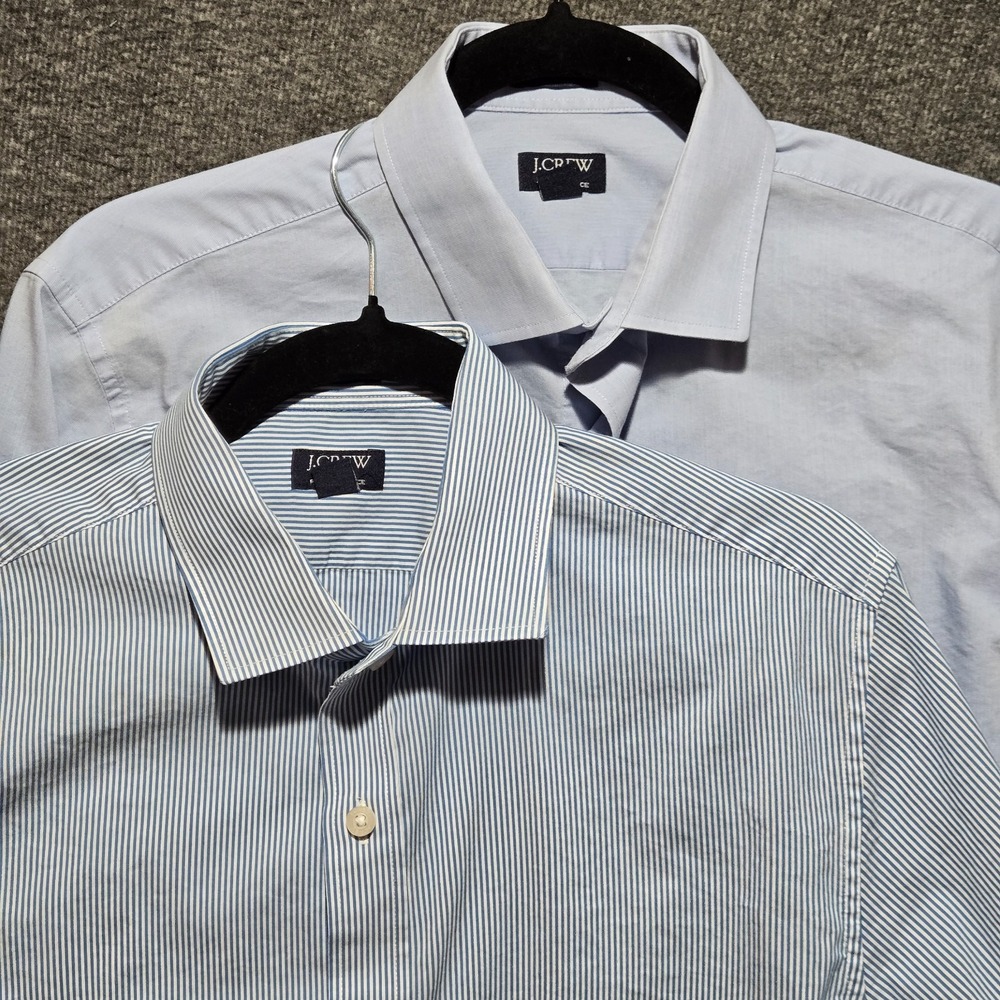 J Crew Performance Blue Solid /‎ Stripe Button Up Shirt Sz Medium Work Casual x2